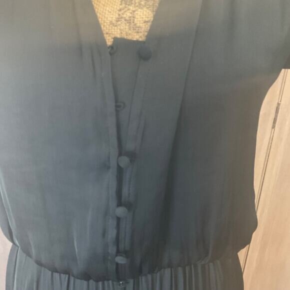 Anthropologie Current Air Black  wide leg jumpsuit pants  pleated ruched v neck - Picture 6 of 15